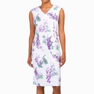 Tahari Sleeveless V-neck Floral Print Dress Lilac Print Size 8